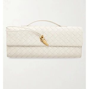 Chic Theia in Cream Woven Clutch with Gold Accent